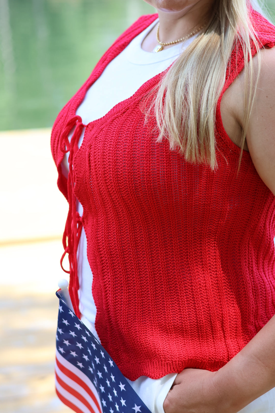 Star Spangled Tie Sweater Vest - Red