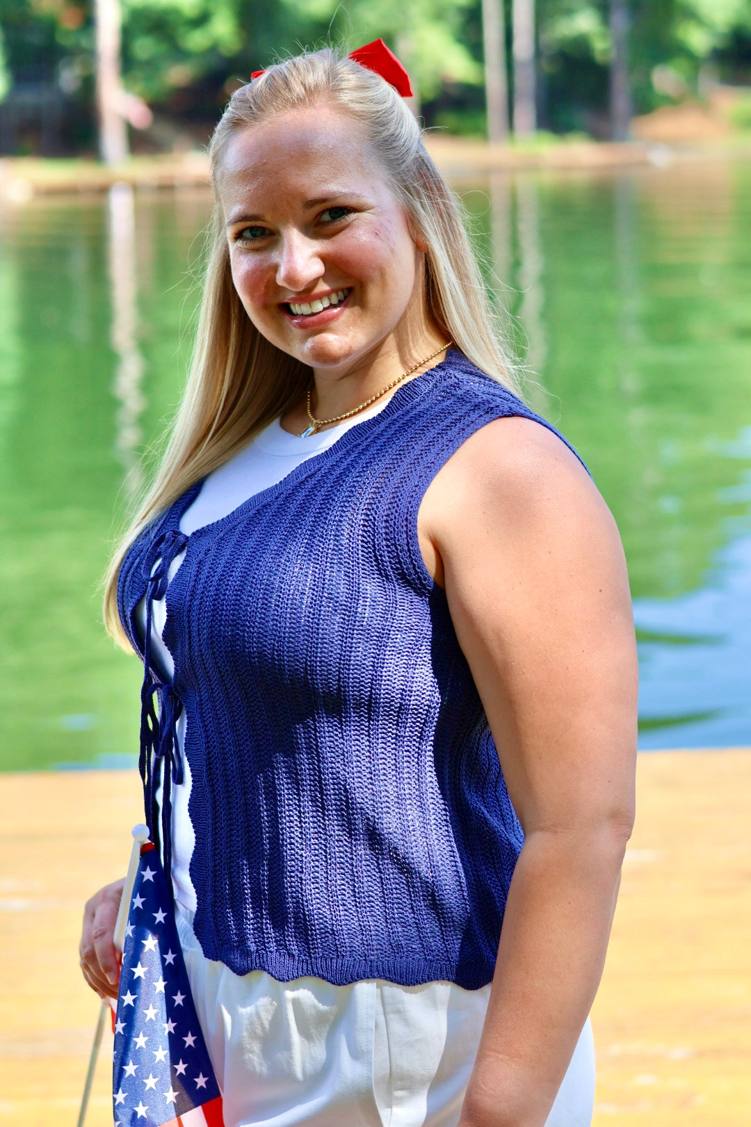 Star Spangled Tie Sweater Vest - Blue