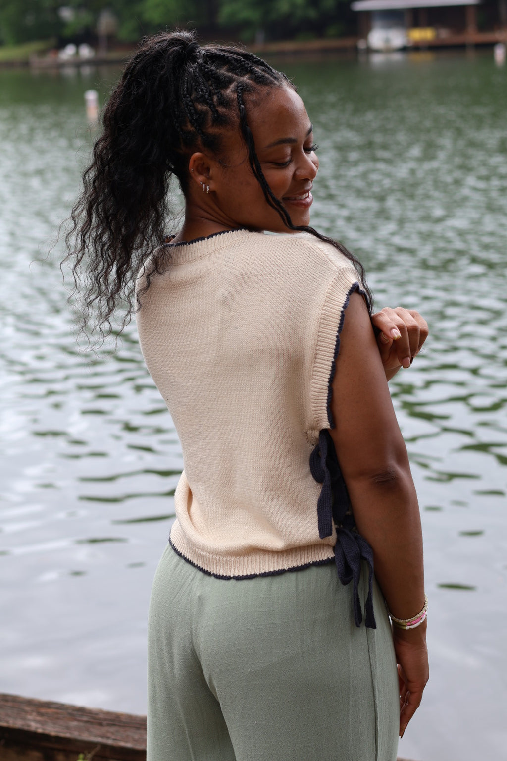 Side Note Ribbon Top - Warm Sand