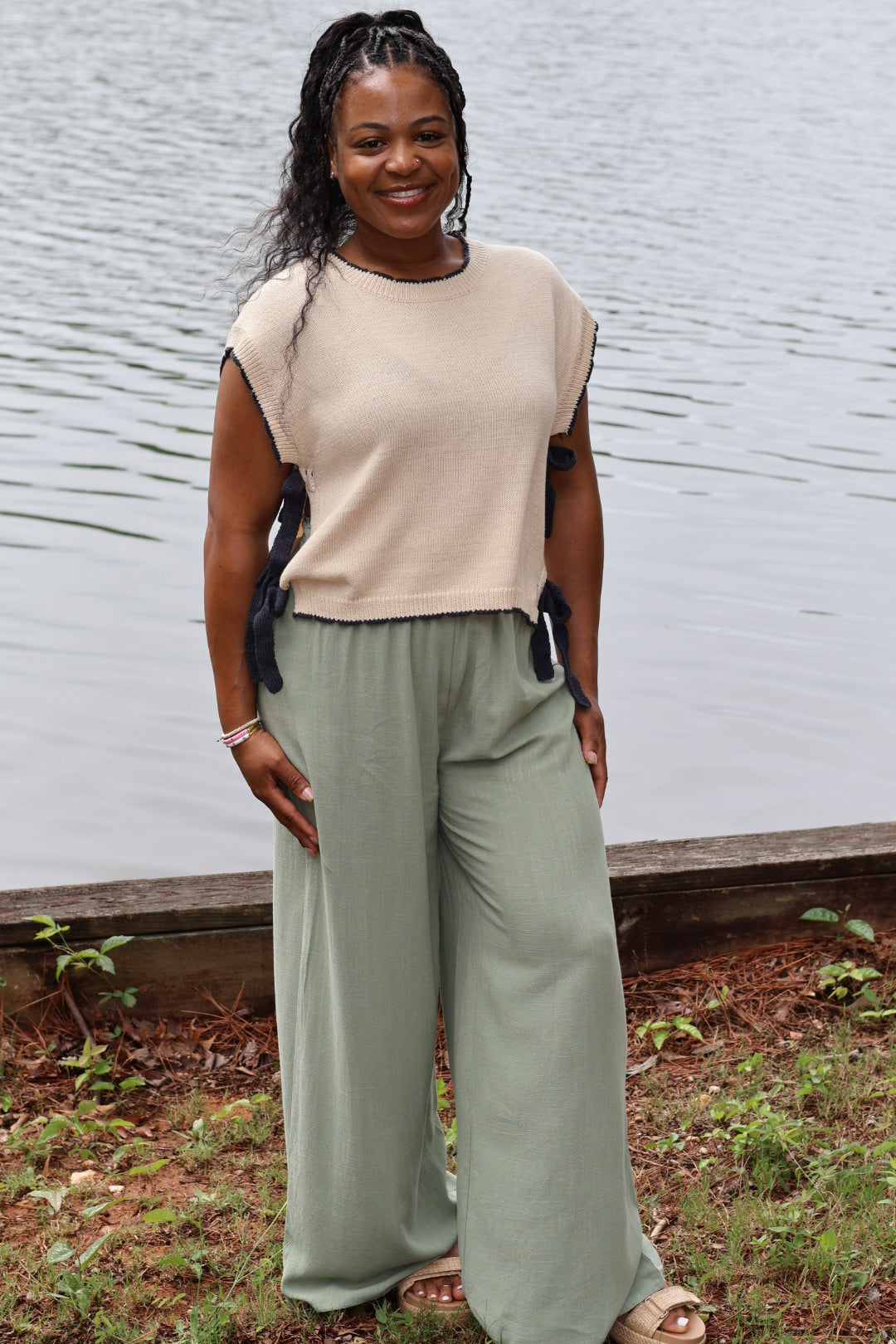 Side Note Ribbon Top - Warm Sand
