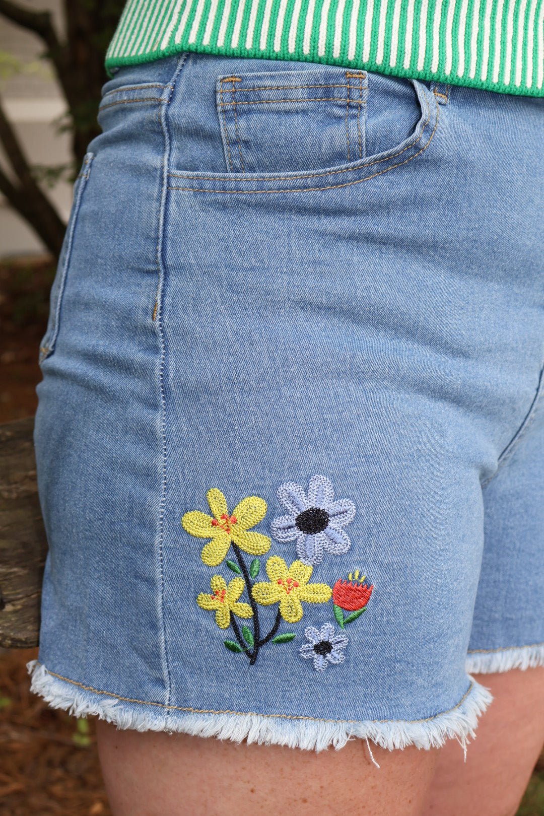 Wildflower Stitch Denim Shorts