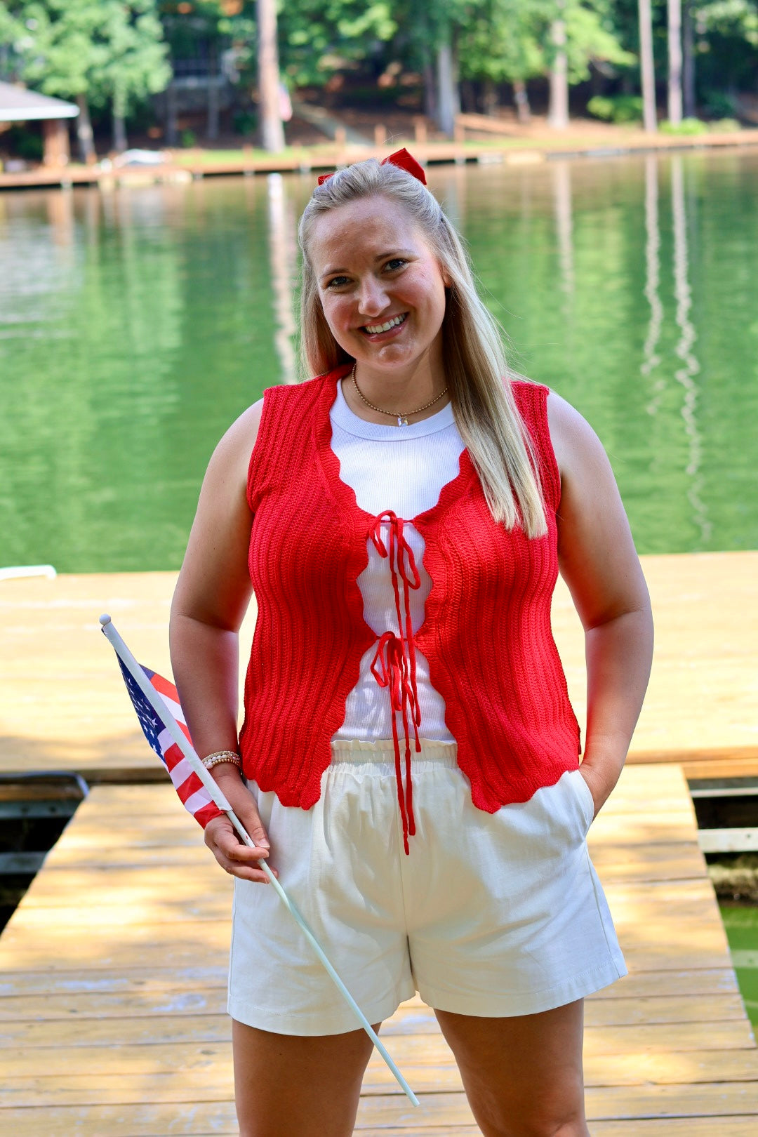 Star Spangled Tie Sweater Vest - Red