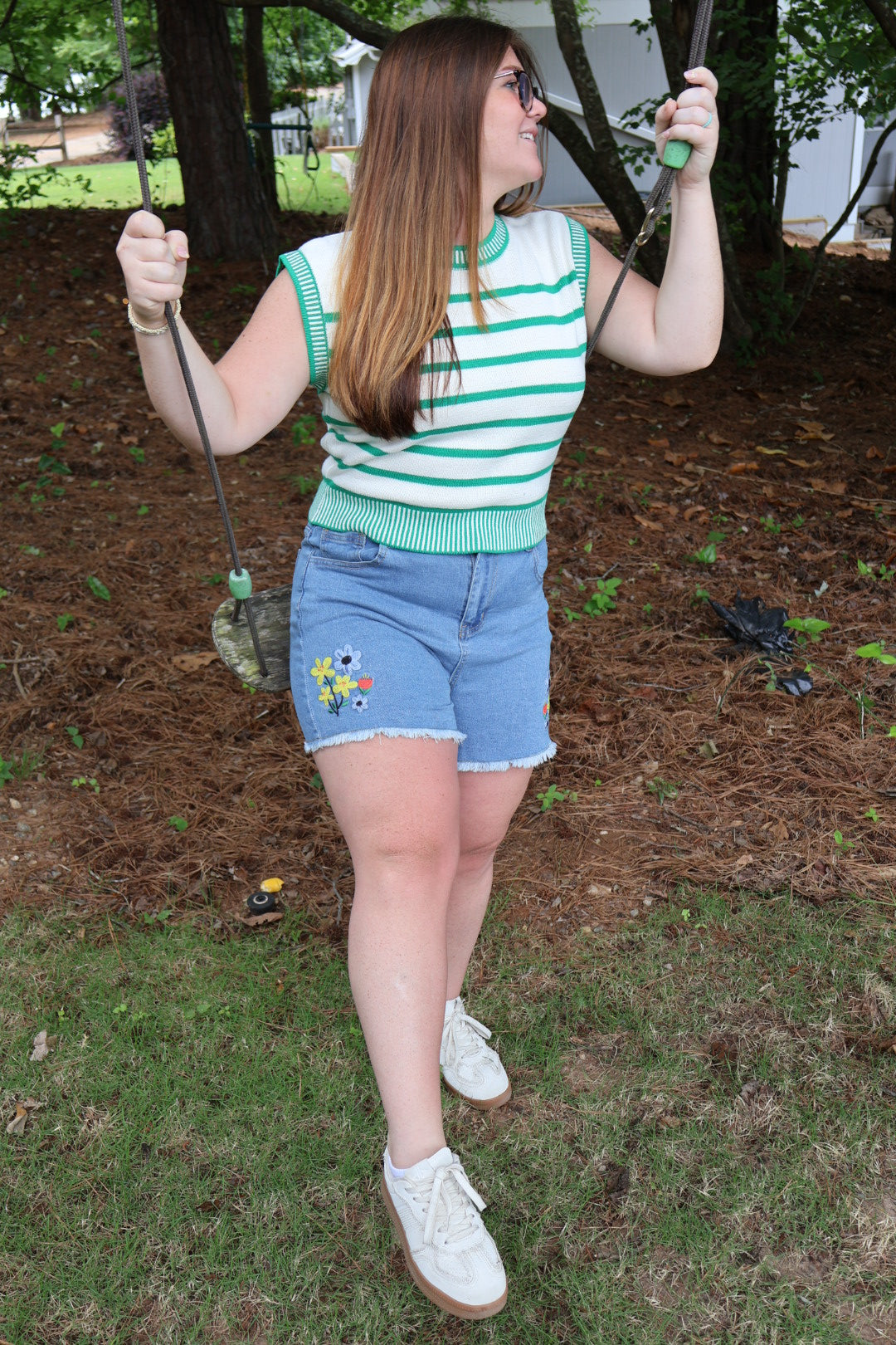 Wildflower Stitch Denim Shorts