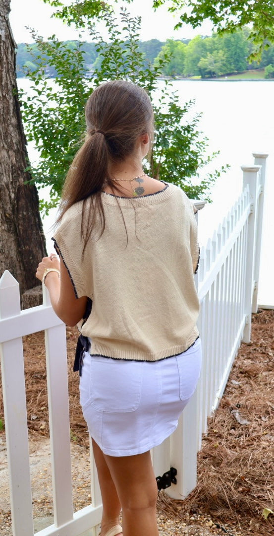 Side Note Ribbon Top - Warm Sand