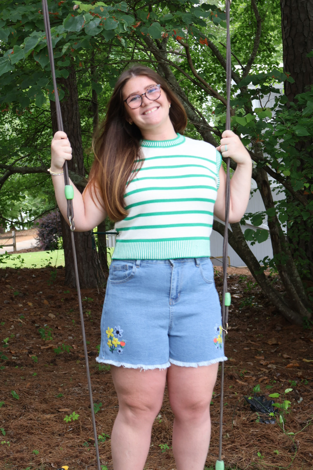 Wildflower Stitch Denim Shorts
