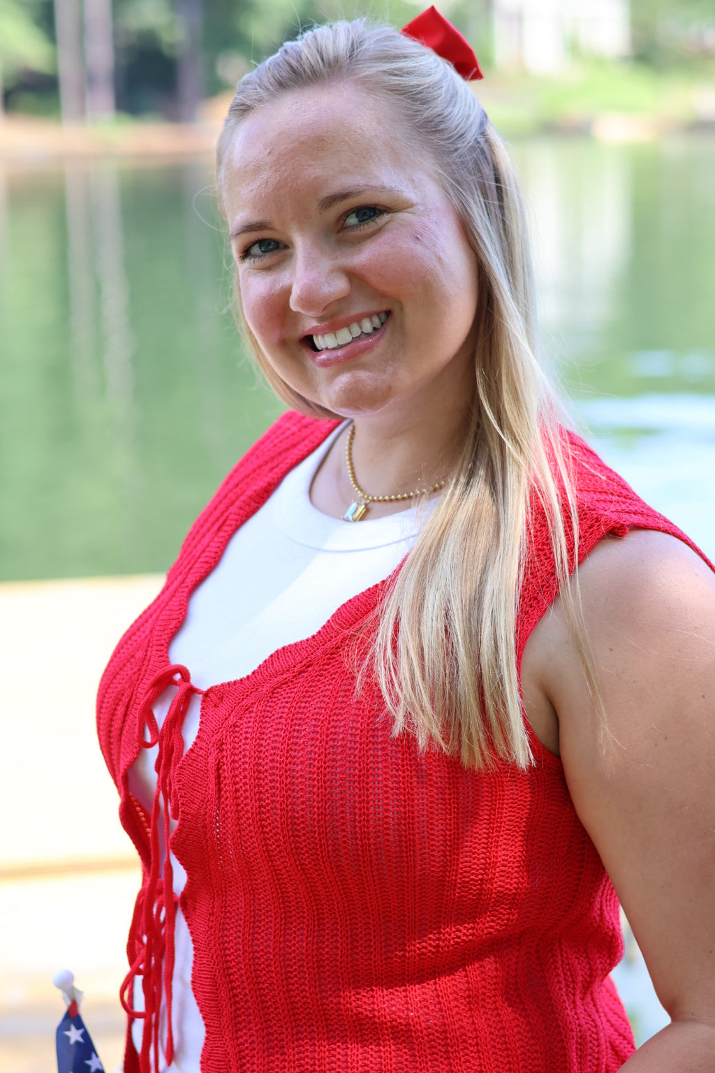 Star Spangled Tie Sweater Vest - Red
