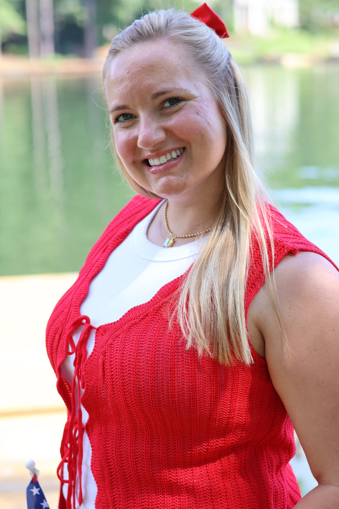 Star Spangled Tie Sweater Vest - Red