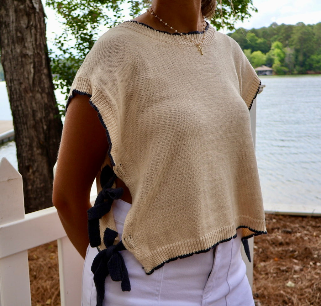 Side Note Ribbon Top - Warm Sand