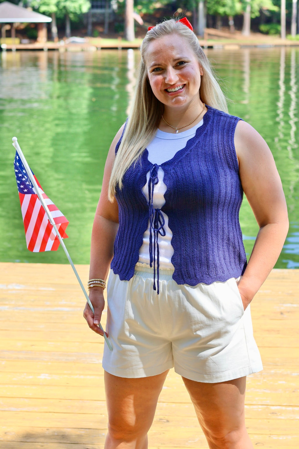 Star Spangled Tie Sweater Vest - Blue