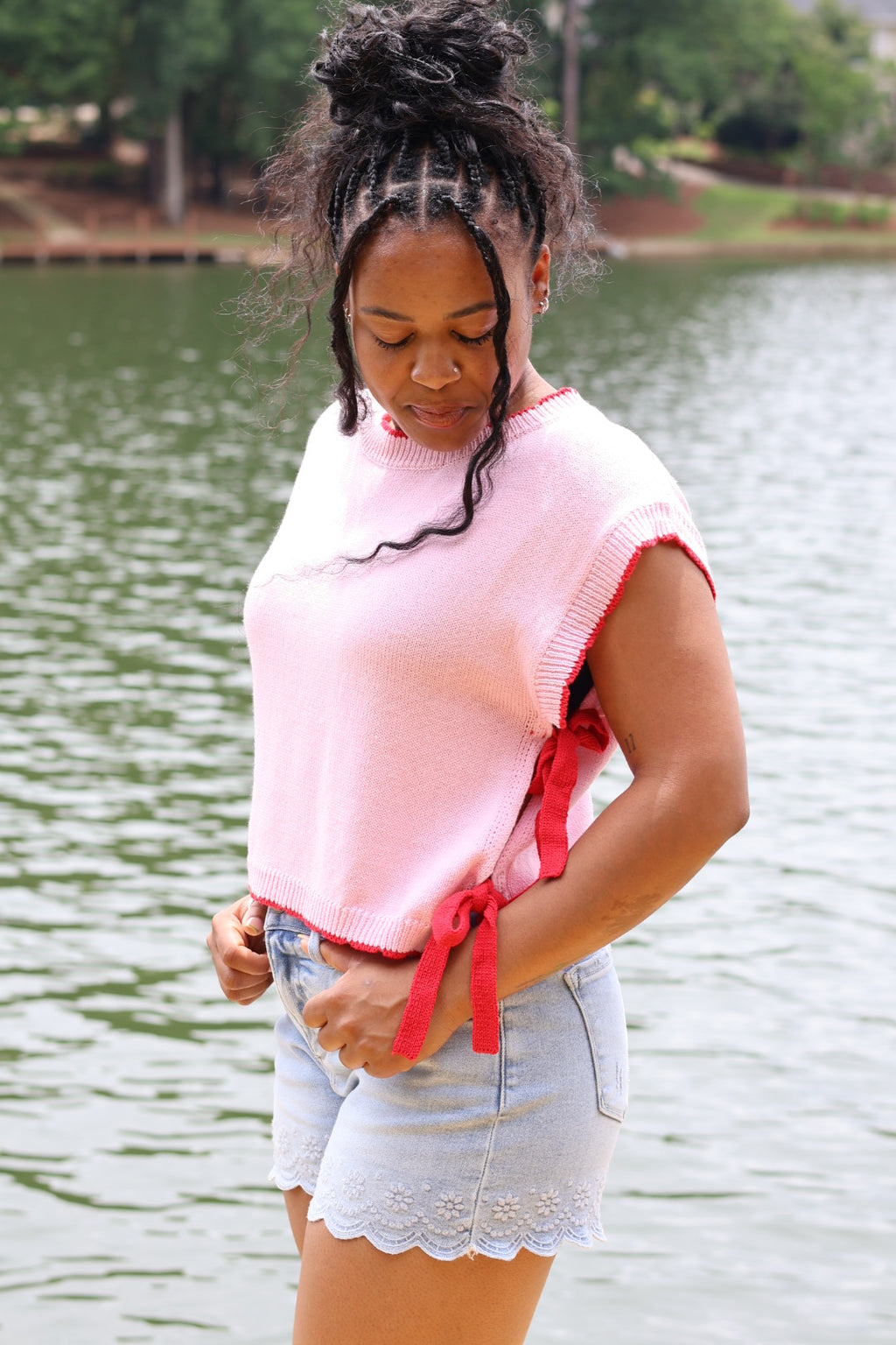 Side Note Ribbon Top - Rosewater