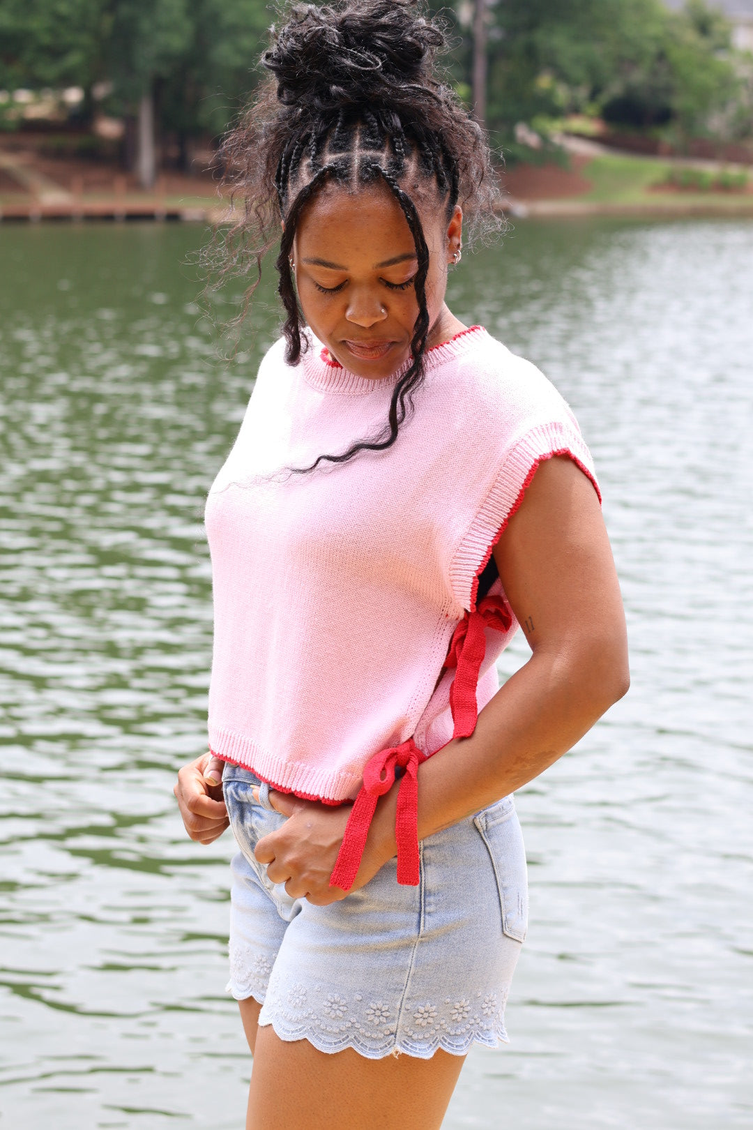 Side Note Ribbon Top - Rosewater