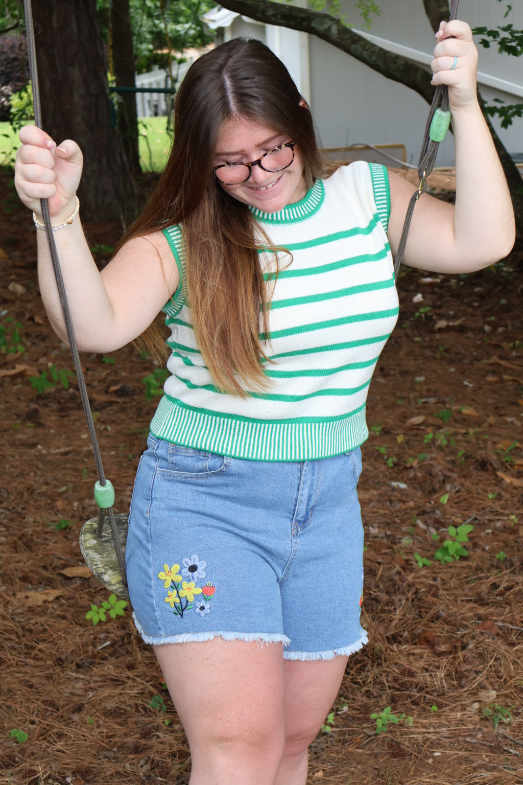 Wildflower Stitch Denim Shorts