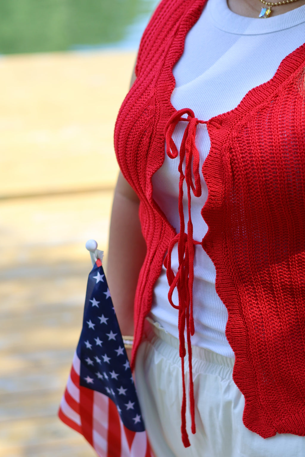 Star Spangled Tie Sweater Vest - Red