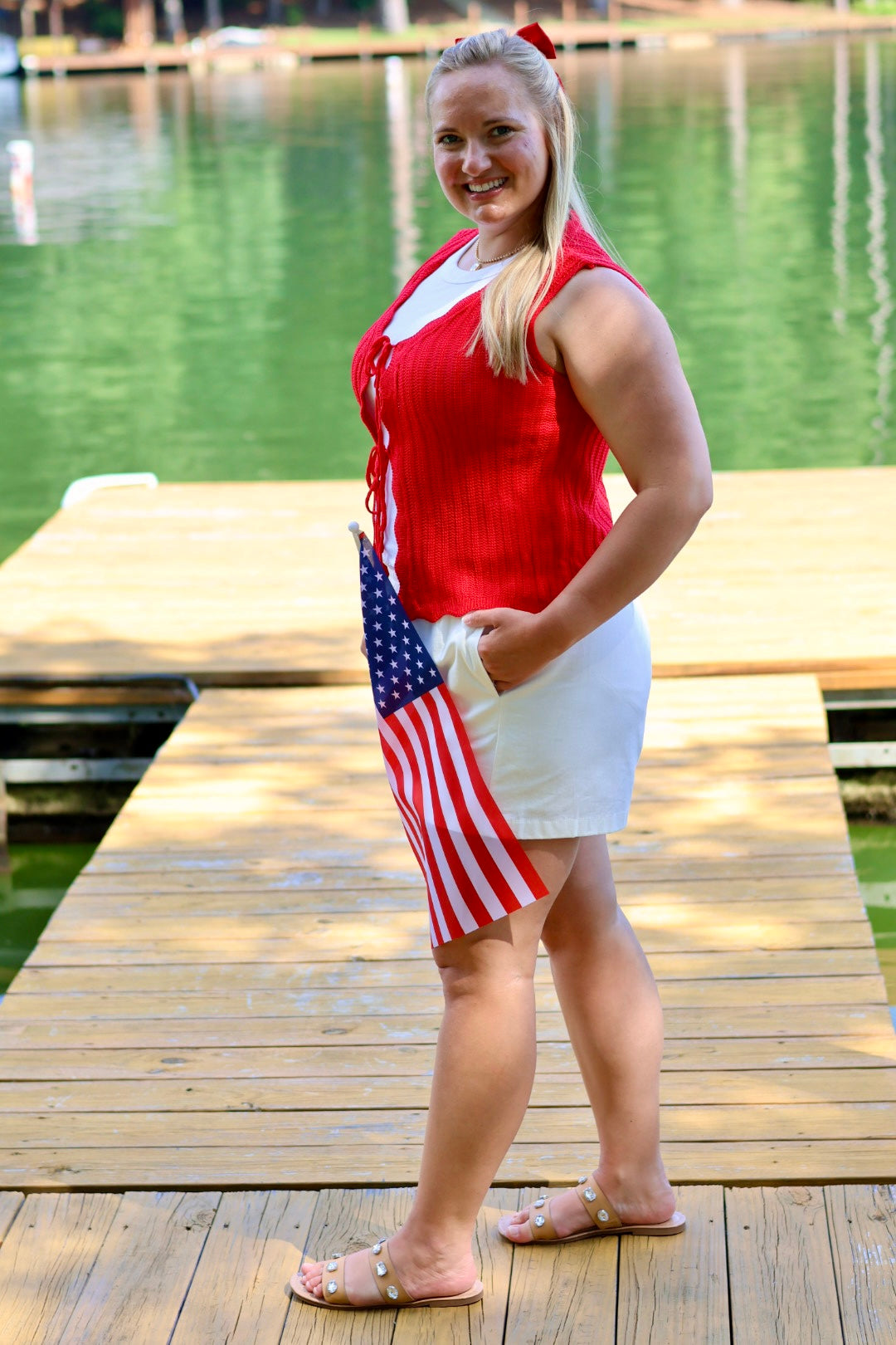 Star Spangled Tie Sweater Vest - Red