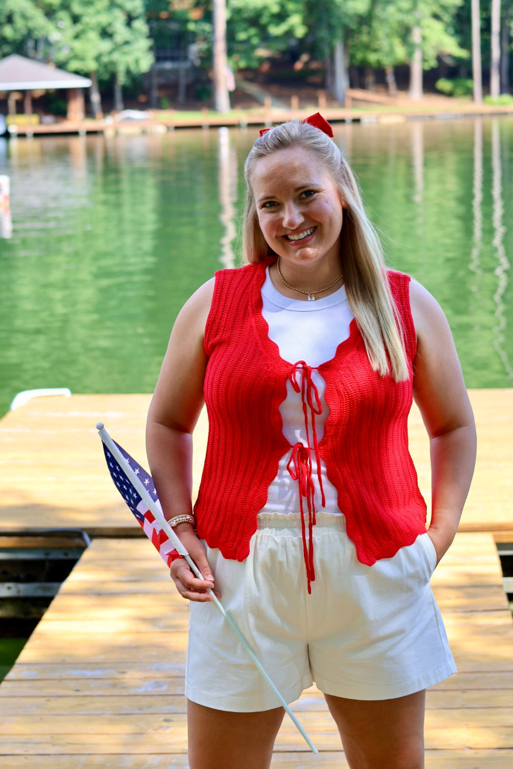 Star Spangled Tie Sweater Vest - Red
