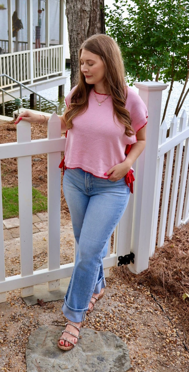 Side Note Ribbon Top - Rosewater