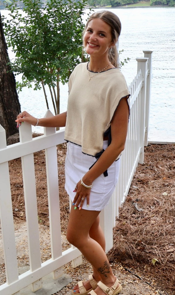 Side Note Ribbon Top - Warm Sand